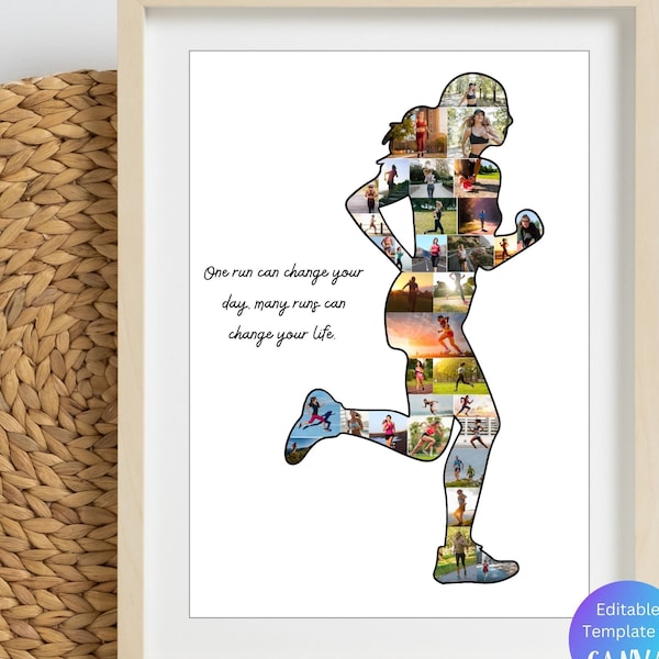 Personalized Running Woman Photo Collage Template Custom Gift for Female Runners Gifts For Athletic Woman Marathon Lover Christmas Gift