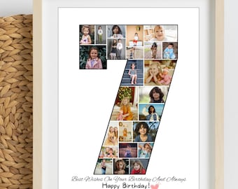 7th Birthday Photo Collage, Personalized 7th Picture Collage Template, Seventh Birthday Gift, 7th Digital Photo Collage, Seventh Anniversary