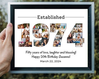 Custom 1974 Birthday Photo Collage Personalized 50th Picture Collage Template Printable Birthday Gift Fifty Years Old Born in 1974