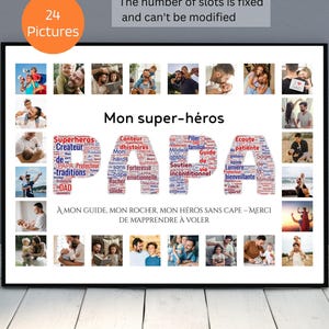 Custom PAPA Photo Collage Template French Word Cloud Gift Printable Father&#39;s Day Gift Personalized Gift for Dad Word Art Gift My Hero Dad