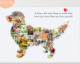 Custom Dog Photo Collage Template, Printable Gift for Dog Lovers, Personalized Golden Retriever Collage, Printable Dog Gift for Owners