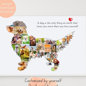 Custom Dog Photo Collage Template, Printable Gift for Dog Lovers, Personalized Golden Retriever Collage, Printable Dog Gift for Owners