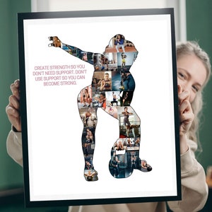 Personalisierte Fotocollage-Vorlage für Frauen mit Kettlebell Übungscollage Druckbares Geschenk für Sportlerinnen Kunst Training