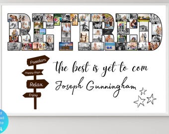 Custom Retired Photo Collage Template Retirement Picture Collage Personalized Retirement Photo Gift Gift for Mens Women Boss Coworker Gift