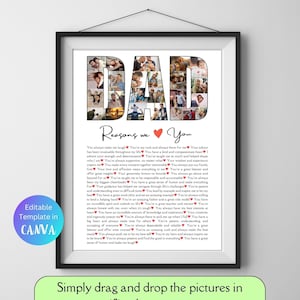 Reasons We Love You Editable Template Gift For Father&#39;s Day Custom Dad Photo Collage Picture Frame Printable Gift For Father-In-Law