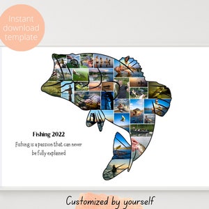 Plantilla de collage de fotos de pez lubina personalizada, collage de 29 imágenes, póster de pesca, regalo de pescador, regalos de pesca para hombres y papás, regalos de Navidad