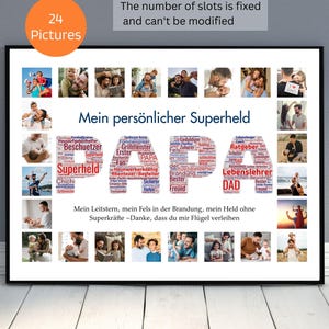 Custom PAPA Photo Collage Template German Dad Word Cloud Gift Printable Father&#39;s Day Gift Personalized Gift for Dad Word Art Gift Super Hero
