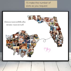 Modèle de collage de photos de carte personnalisée Cadeau longue distance personnalisé pour hommes femmes Carte de pays et d'état