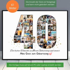 Vierzig Geburtstag, Custom 40 Geburtstagstagsfoto Collage, Personalisierte 40 Bildcollage Vorlage, Bearbeitbare Nummer Collage Jubiläumsgeschenk