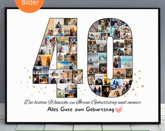 Vierzig Geburtstag, Custom 40 Geburtstagsfoto Collage, Personalisierte 40 Bildcollage Vorlage, Bearbeitbare Nummer Collage Jubiläumsgeschenk