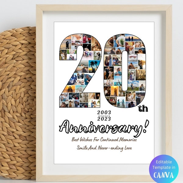 Custom 20th Anniversary Photo Collage Template Personalized 20th Wedding Anniversary Gift for Husband Wife Since 2003 Gift Platinum