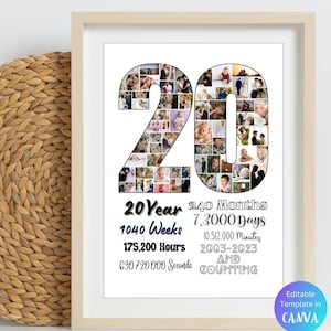 Benutzerdefinierte 20. Jahrestag Foto-Collage-Vorlage Personalisierte 20. Hochzeitstag Geschenk für Ehemann Frau 20-jähriges China-Jubiläumsgeschenk