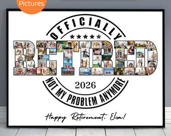 Custom Retirement Collage Template 2026 | Officially Retired Wall Art Farewell Gift for Coworker Teacher Coach | Printable Editable Template