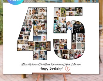 Custom 45th Birthday Photo Collage Template Personalized 45 Years Old Birthday Women Gift for Man Picture Collage 45th Birthday Printables