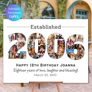 Custom 18th Birthday Collage Templates Established 2006 Personalized Gift for Girls 18th Birthday Decorations for Boys Birthday Printable