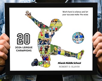 Custom Soccer Boy Photos Collage Template Personalized Gift For Boy for Son Kids Soccer Collage Poster Primary Middle School Soccer Senior