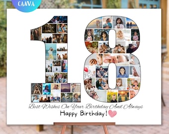 18th Birthday Photo Collage Template Personalized 18th Birthday Gift for Girls Birthday Decorations for Boys 18th Picture Collage