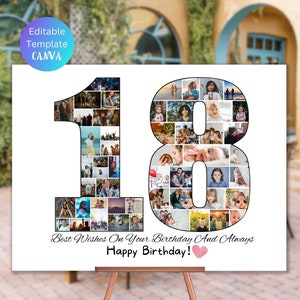 18th Birthday Photo Collage Template Personalized Gift for Girls Eighteenth Birthday Decorations for Boys 18th Anniversary Picture Collage