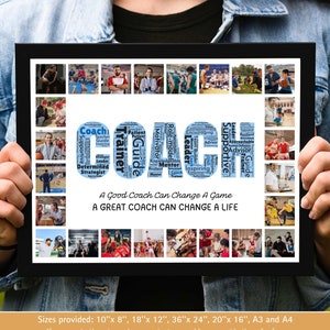 Custom Coach Photo Collage Template Wall Cloud Gift Printable Baseball Football Coach Gift  Coach Thank You Basketball Sports Coach Gift