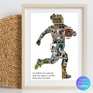 Custom Rugby Girl Photo Collage Template Personalized Rugby Woman Player Picture Collage Printable Gift for Coach Rugby Poster Rugby Decor