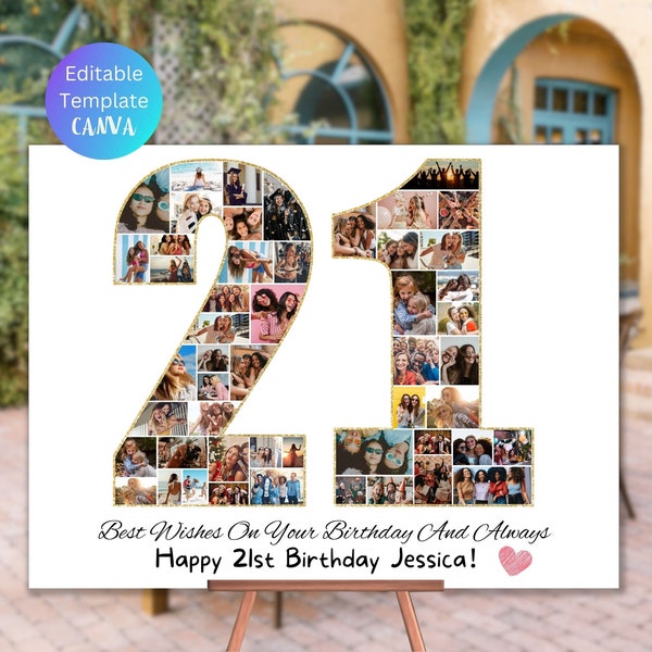 Custom 21st Birthday Photo Collage Template Personalized 21st Birthday Gift for Her or Him Picture Collage Gift for 21 Year Old Girl Boy