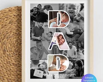 Custom DAD Photo Collage Template Personalized Father's Day Gift for DAD Birthday Printable Gift for Daddy from Daughter Son Picture Collage