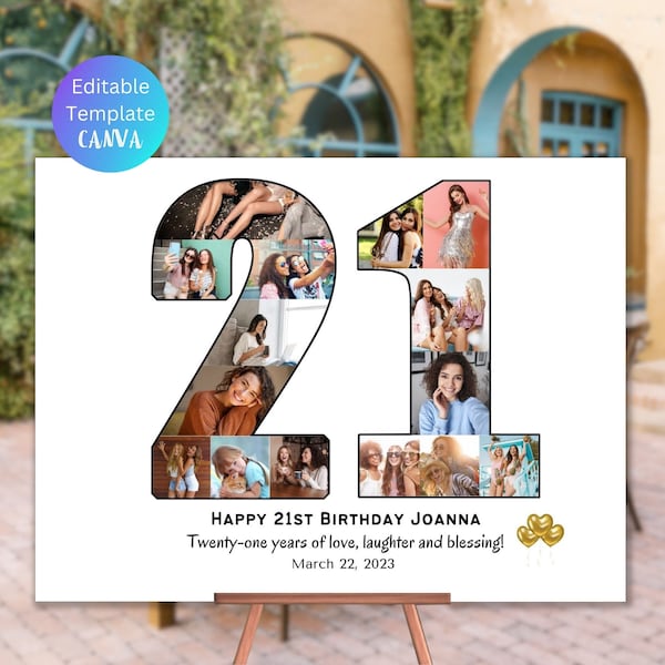 Custom 21st Birthday Photo Collage Template Personalized Gift for Her Printable Picture Collage 21st Birthday Gift for Boy for Daughter Son