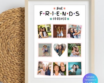 Custom Best FRIENDS Photo Collage Template Personalized Best Friend Forever Gift for Women Girl Friend Birthday Gift BFF Friendship Keepsake