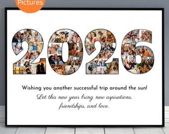 Printable 2026 Photo Collage Template Customizable New Year Wall Art | Personalized Family Year in Review Anniversary Gift Minimalist Design