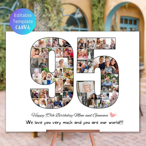 Custom 95th Photo Collage Template Personalized 95th Birthday Gift for Grandma Grandpa Picture Frame Photo Gift for Dad Mom 95 Year Old Gift