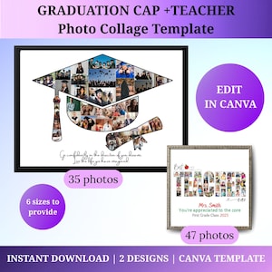Custom Graduation Cap Photo Collage Template + Personalized TEACHER Picture Collage Graduation Cap Art Photo Gift High School Grad Gift