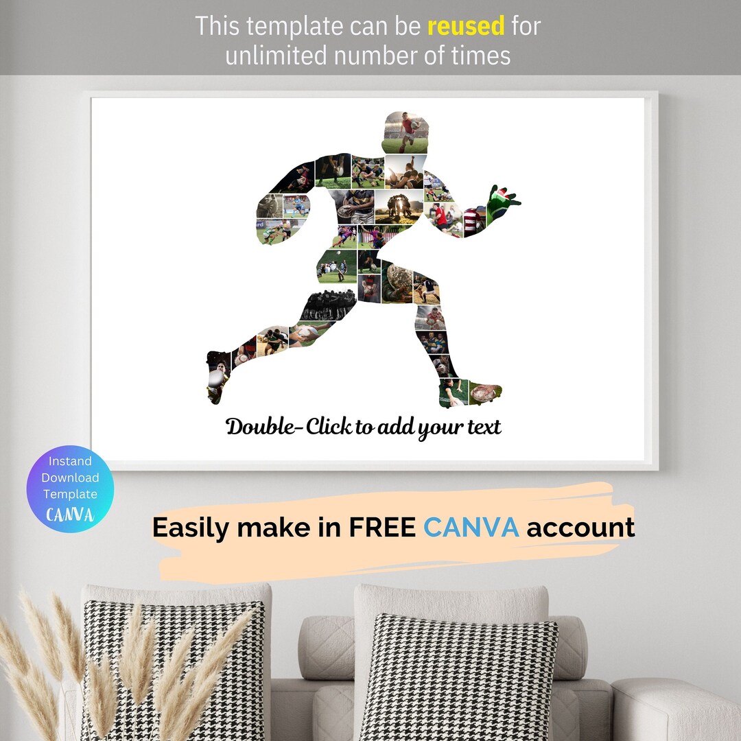 Custom Rugby Player Photo Collage Template Printable Rugby Coach Gift ...