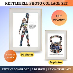 Personalisiertes Kettlebell Foto-Collage Template - Kettlebell Übungen Poster Geschenk für Sportlerinnen Fitness Wandkunst Workout