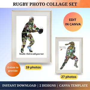 Custom Rugby Photo Collage Template Rugby lovers gift for Rugby Player Gift for Men Boy Rugby Fan Gift Female Rugby Gift Wall Art Rugby Team