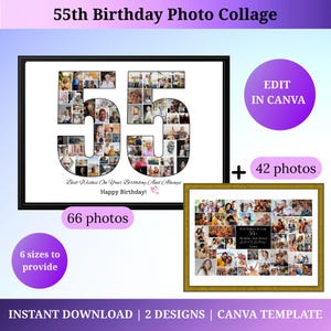 Custom 55th Birthday Photo Collage Template Personalized 55th Birthday Gift for Him Her birthday poster 55th Birthday Board 55th photo gift