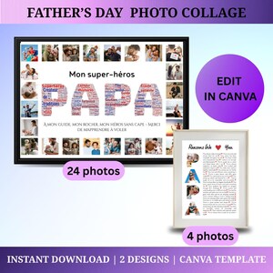 Custom PAPA Photo Collage Template French Word Cloud Gift Printable Father&#39;s Day Gift Personalized Gift Word Art Gift Reasons Love You Dad