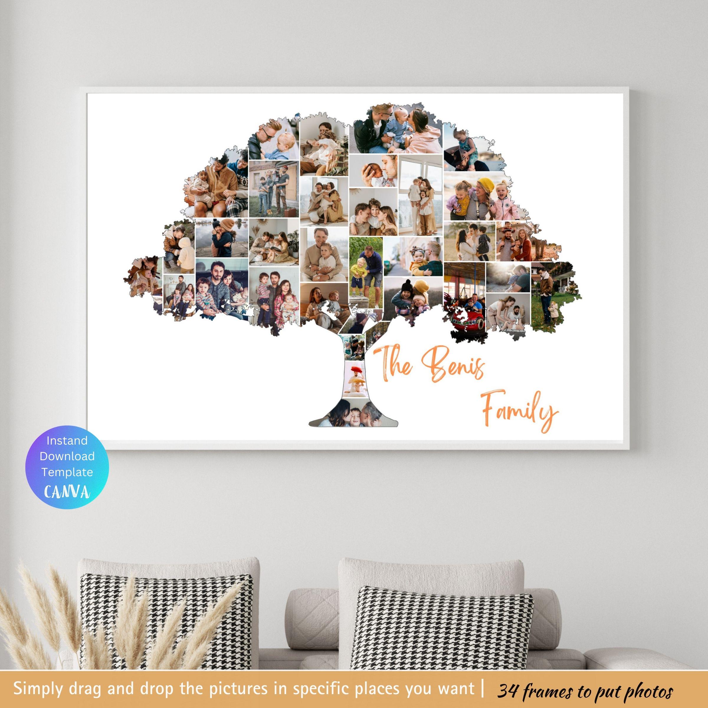 Custom Family Tree Collage Template Editable Personalized Family Tree Photo Frame Picture Collage Gift for Grandparents Birthday Printables