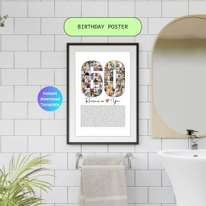 May include: A black framed poster with a white background. The number 60 is made up of photos. The text "60 Reasons we &hearts; You" is below the number.