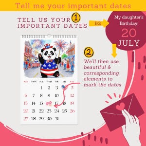 Panda Calendar 2025 Personalized Date Cute Panda Family Monthly ...