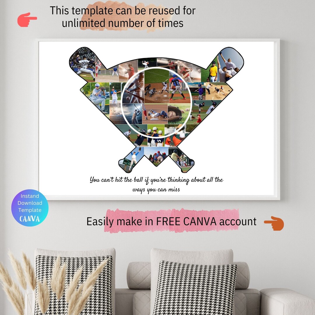 Custom Baseball Photo Collage Template Personalized Baseball Etsy