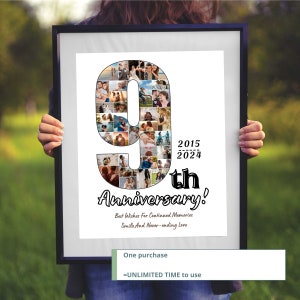 Plantilla CoPlantilla Collage Fotos 9 Aniversario Personalizada - Regalo San Valentín Personalizado para Novio Esposo Aniversario Bodallage