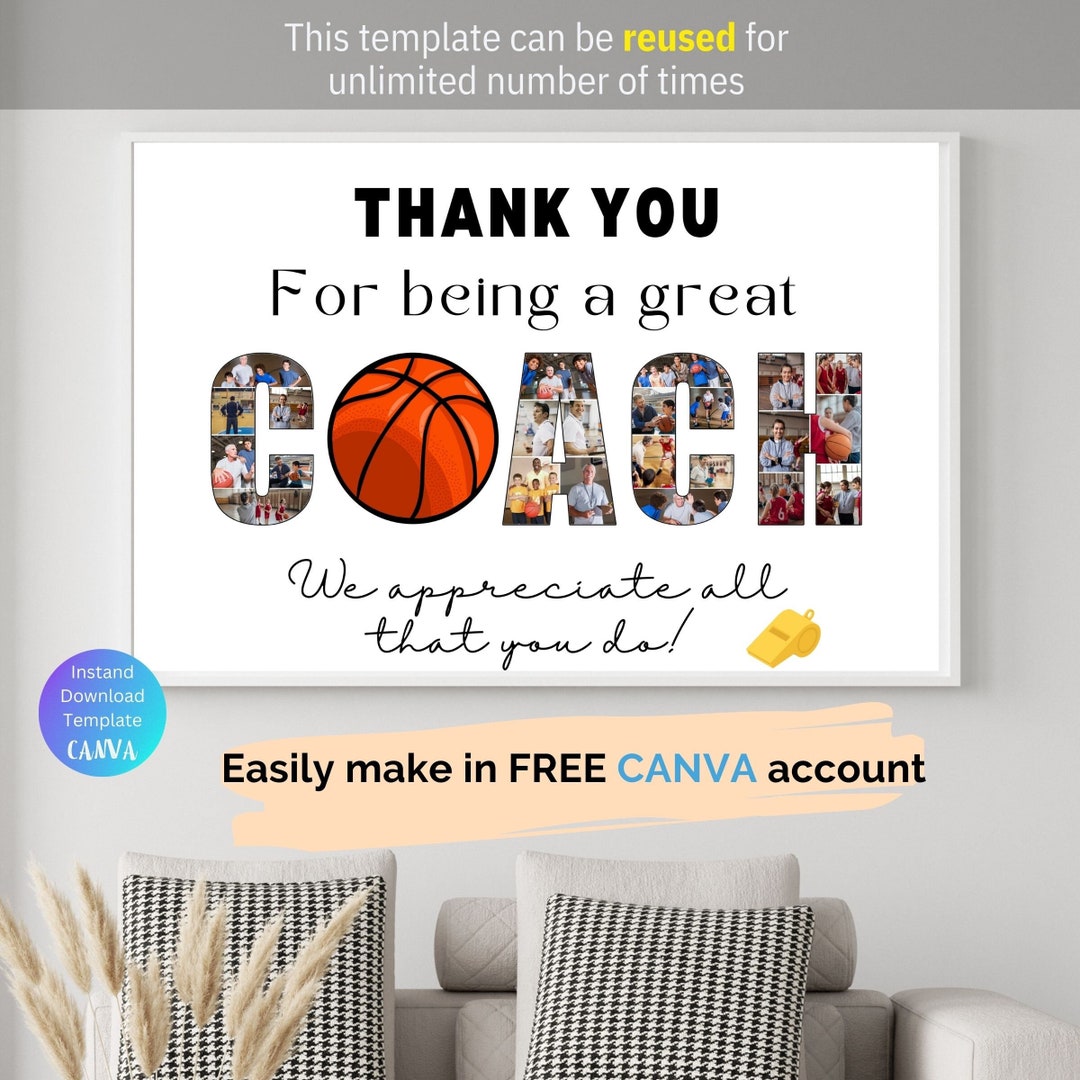 Custom Basketball Coach Photo Collage Thank You Coach Gift Basketball ...
