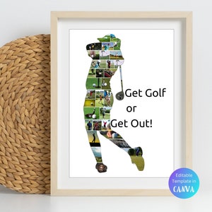 Custom Golf Player Photo Collage Template Personalized Golf Gifts for Dad Golf Picture Collage Golf Gift for Men Birthday Printable Golf Art