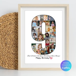 Custom 9th Birthday Photo Collage, Personalized 9th Picture Collage Template, Ninth Birthday Gift, Digital Photo Collage, Ninth Anniversary
