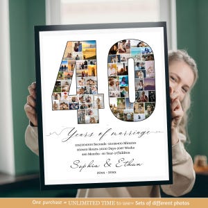 Custom 40th Anniversary Photo Collage Template Personalized 40th Anniversary Gift for Parents Ruby Anniversary Poster 40 Years of Marriage