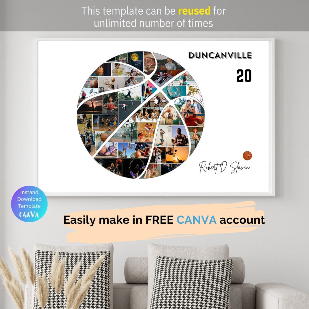 Custom Basketball Photo Collage Template Personalized Basketball Gifts Custom Basketball Photo Collage Template Personalized Basketball Gifts