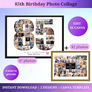 Custom 85th Birthday Photo Collage Template Personalized 85th Birthday Gift for Grandma Birthday Poster 85th Birthday Board 85th photo gift