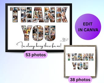 Custom Thank You Photo Collage Personalized Editable Template Gift for Coach Teacher Friends Family Boss Co-workers Neighbor Step-Father Mom