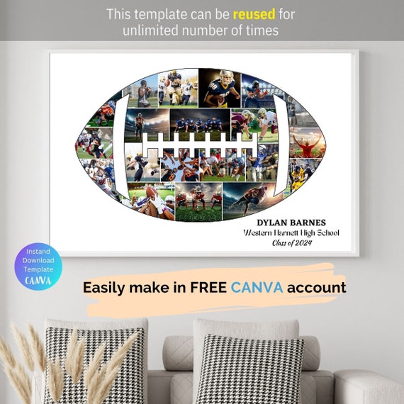 American Football Player Gift Football Coach Gift for Him Custom American Football Photo Collage Template Football Poster Canva Template