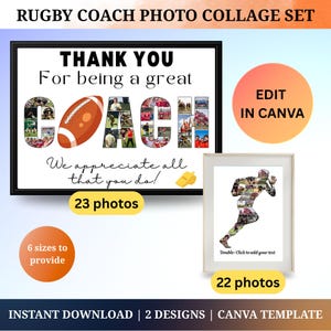 Template Collage Photo Entraîneur Rugby Personnalisé Cadeau Joueur Coach Art Mural Cadeau pour Hommes Garçons Fan de Rugby